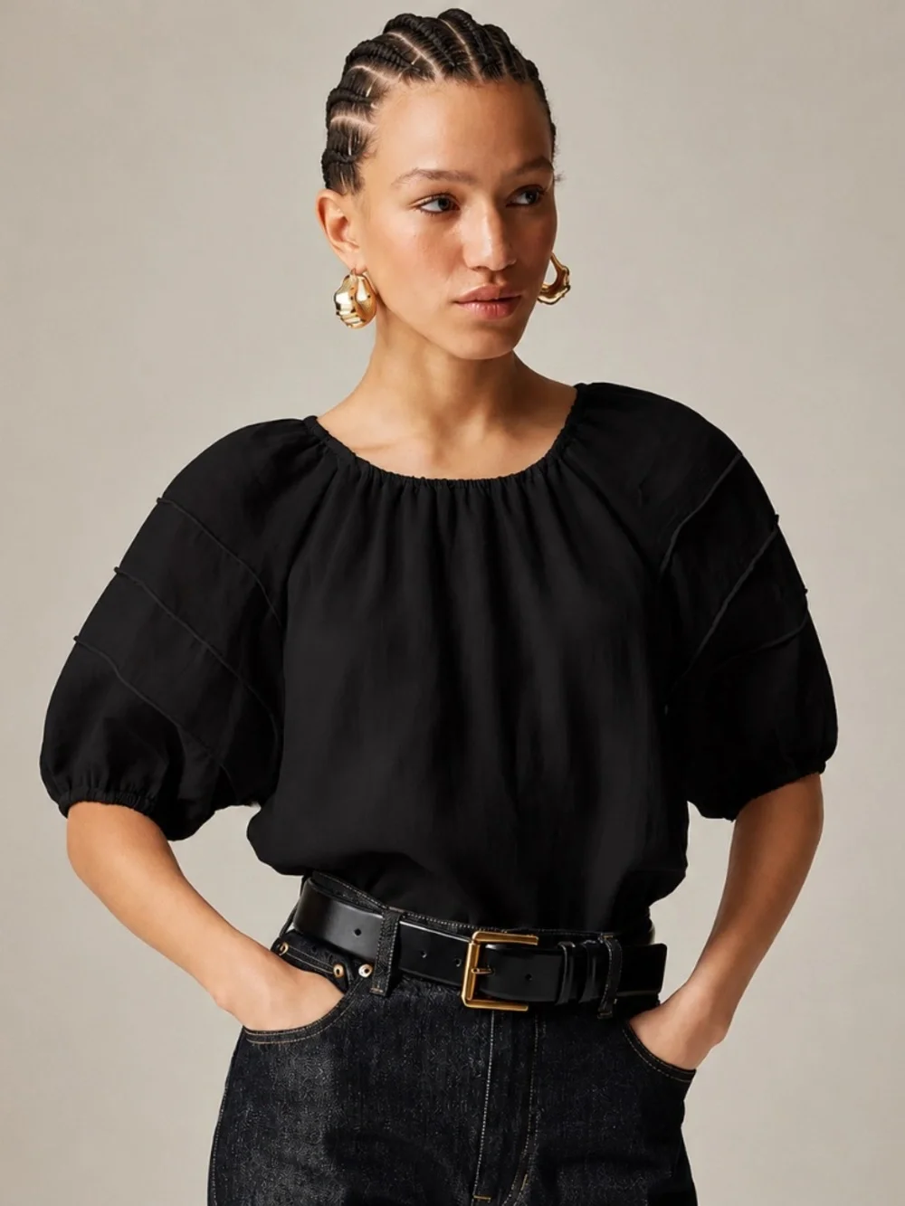 J. Crew Puff-Sleeve Top in Ramie